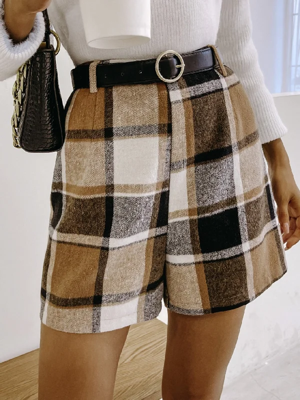 Casual Plaid Natural Women Shorts