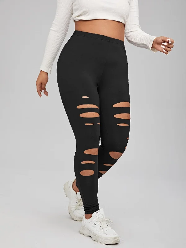 Plain Cut Out Long Plus Size Leggings