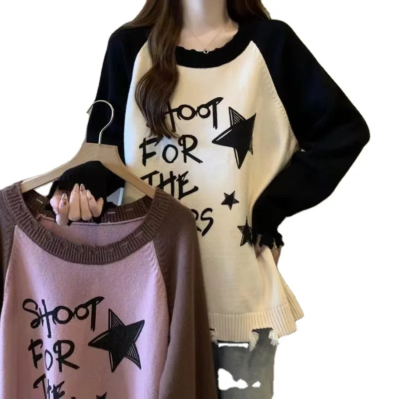 2024 Spring autumn new arrivals best-selling high quality o neck long sleeve slim cartoon letter print women pullover sweater