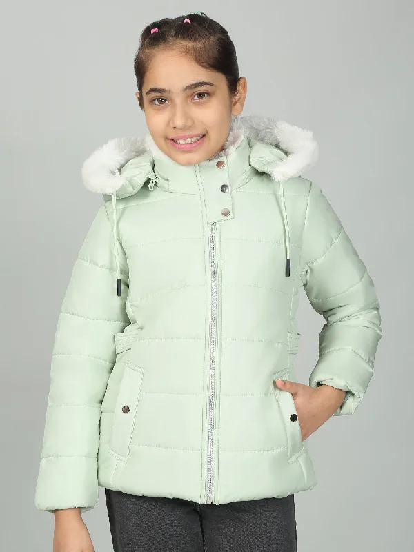 Girls Mint Solid Hooded Jacket