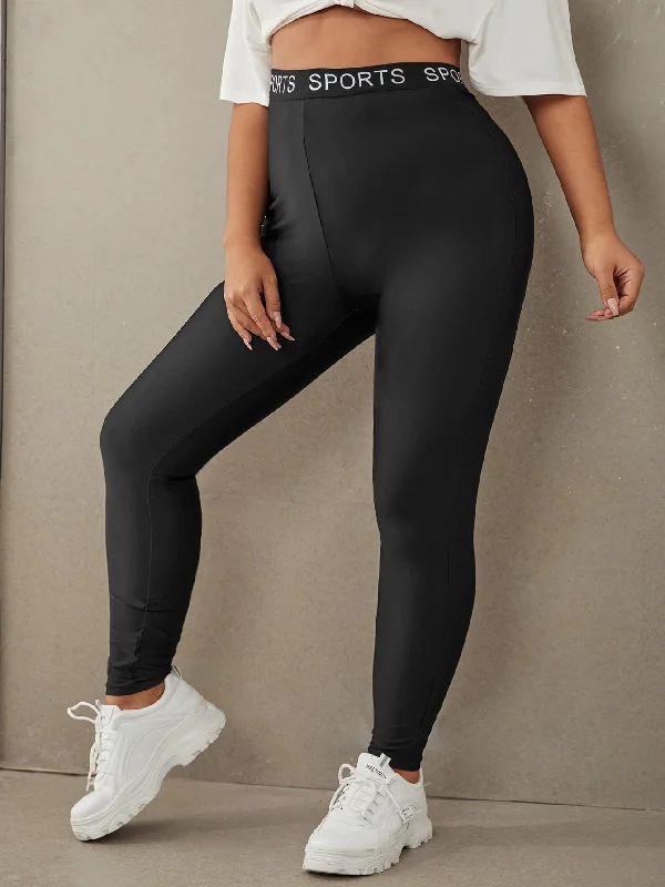 Letter Tape Long Plus Size Leggings